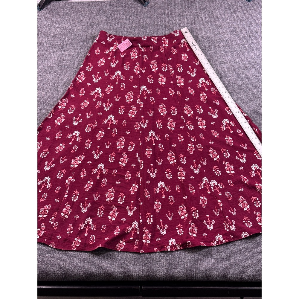 LOFT Skirt 8 Burgundy Floral Gored Midi Rayon Blend Flared